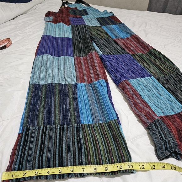 Jayli Boho Colorful Patchwork Overalls Jumpsuit Wide Leg Lightweight Large - Picture 15 of 16